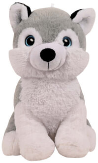 Husky hond knuffel - pluche - dieren knuffels - 32 cm - dieren knuffels - grijs/wit - 32 cm