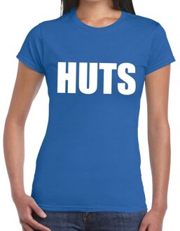 HUTS tekst t-shirt blauw dames XS