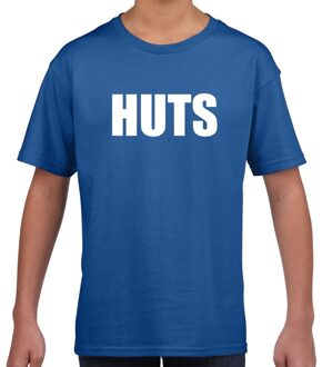 HUTS tekst t-shirt blauw kids XL (158-164)