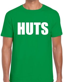 HUTS tekst t-shirt groen heren XL