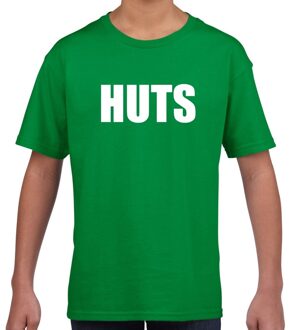 HUTS tekst t-shirt groen kids M (134-140)