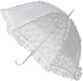 Huwelijk/trouwdag parasol - 2x - kant - wit - zonbescherming - dia 60 cm