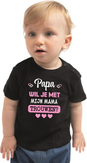 huwelijksaanzoek baby t-shirt - Papa/Mama - zwart - bruiloft/trouwen 80 (7-12 maanden)