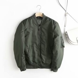 Hwlzltzht Winter Vrouwen Baseball Jassen Casual Basic Jas Rits Losse Bomberjack Vrouwelijke Uitloper Tops Chaqueta Mujer leger groen / L