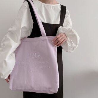 Hylhexyr Vrouw Grote Capaciteit Handtas Katoenen Canvas Schoudertas Brief Geborduurde Casual Totes Herbruikbare Boodschappentassen Lavendel
