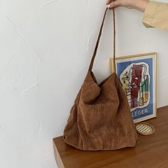 Hylhexyr Vrouwen Corduroy Schoudertas Effen Kleur Canvas Handtas Eco Doek Tote Leuke Zachte Boodschappentassen Voor Dames bruin