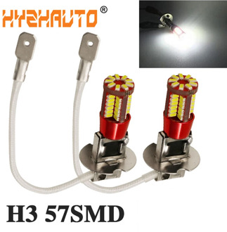 HYZHAUTO 2Pcs H3 LED Fog Lamp White 3014 57-SMD DRL Daytime Running Lights Auto Driving Bulbs 12V
