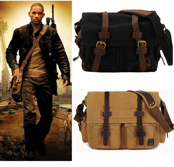 I AM LEGEND Will Smith Military Canvas + Genuine Leather Men Messenger Bag Canvas Shoulder Sling Beg