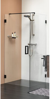 I AM Zijwand 100x200cm voor combinatie met swingdeur mat zwart 8mm helder veiligheidsglas met antikalk