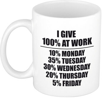 I give 100 percent at work cadeau mok / beker wit en zwart - cadeau personeel / collega - feest mokken Multikleur
