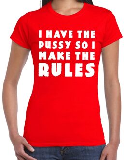 I have the pussy fun tekst t-shirt rood voor dames L