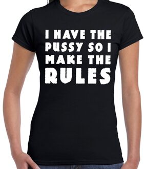 I have the pussy fun tekst t-shirt zwart voor dames XS