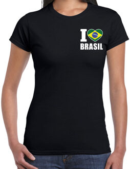 I love Brasil / Brazilie landen shirt zwart voor dames - borst bedrukking M