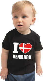 I love Denmark / Denemarken landen shirtje zwart voor babys 80 (7-12 maanden)