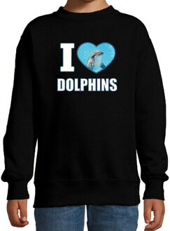 I love dolphins sweater met dieren foto van een dolfijn zwart voor kinderen - cadeau trui dolfijnen liefhebber - kinderkleding / kleding 3-4 jaar (98/104)