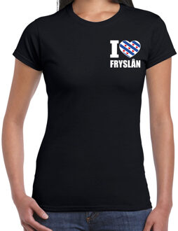 I love Fryslan / Friesland landen shirt zwart voor dames - borst bedrukking M