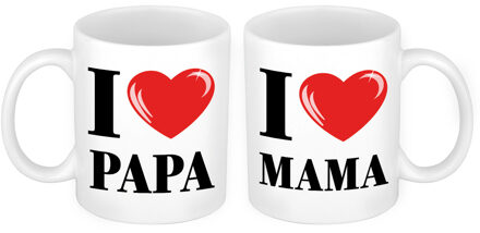 I love Mama en Papa mok - Vaderdag en moederdag cadeau - feest mokken Rood