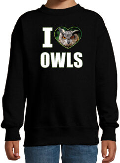 I love owls sweater met dieren foto van een uil zwart voor kinderen - cadeau trui uilen liefhebber - kinderkleding / kleding 12-13 jaar (152/164)
