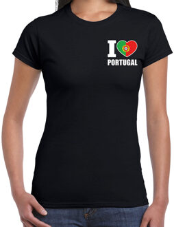 I love Portugal landen shirt zwart voor dames - borst bedrukking XS