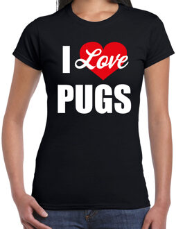 I love Pugs honden t-shirt zwart voor dames L