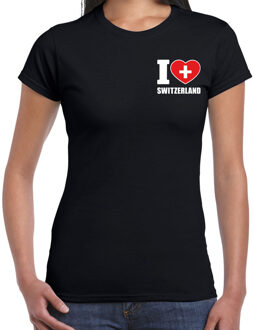 I love Switzerland / Zwitserland landen shirt zwart voor dames - borst bedrukking S