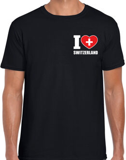 I love Switzerland / Zwitserland landen shirt zwart voor heren - borst bedrukking S