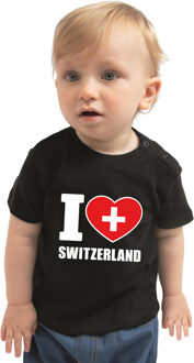 I love Switzerland / Zwitserland landen shirtje zwart voor babys 80 (7-12 maanden)