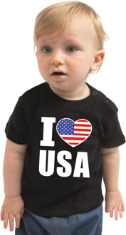 I love USA / Amerika landen shirtje zwart voor babys 80 (7-12 maanden)