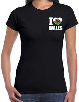 I love Wales / Verenigd Koninkrijk landen shirt zwart voor dames - borst bedrukking XS