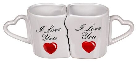 I Love You bekers 2 stuks in giftbox - feest mokken Wit