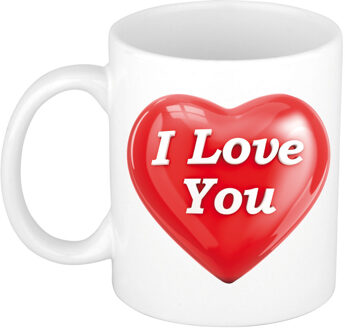 I love you cadeau mok / beker wit - glimmend hartje - Valentijn cadeau / Valentijnsdag - feest mokken Multikleur