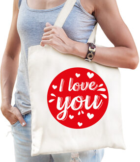 I love you / Ik hou van jou hartjes katoenen Valentijn cadeau tasje wit naturel/ offwhite