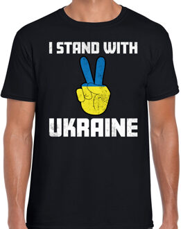 I stand with Ukraine t-shirt zwart heren - Oekraine shirt met Oekraiense vlag in vingers XL