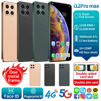 i12 Pro Max 6.7 inch Universal 5G LET Mobile Phone HD+ Four Camera Face ID 12GB +512GB 10-Core Metal Frame Android Smartphones