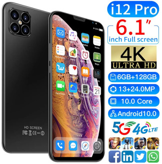 i12 Pro+ 6.1 inch Android Smartphones 8GB+256GB 10-Core 5G LET Cellphones 4 Camera MTK6889 Face ID Unlock Dual SIM Mobile Phone