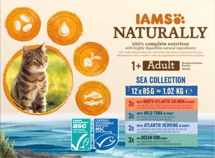 Iams Adult Sea Collection - Kattenvoer - 12x85 gram - Zalm - Tonijn - 1,02 kg