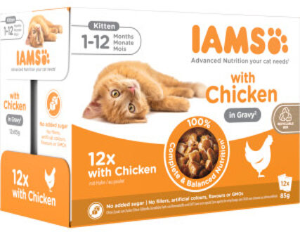 Iams Delights Kitten met Kip in Saus - Kat - Natvoer - 12 x 85 gr