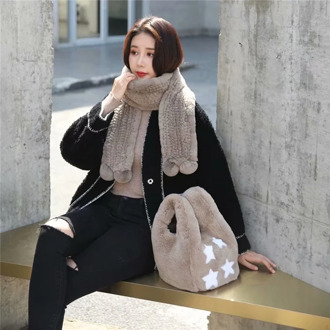 IANLAN Womens Real Fur Tote Bags / Wristlets Bags Ladies Full-pelt Rex Rabbit Fur Handbags Casual Shopping Bags IL00554