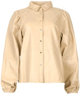 Ibana Leren blouse met pofmouwen Treasure  naturel - 36,38,40,