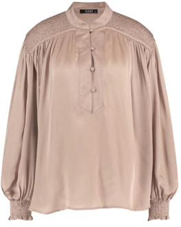 Ibana Zachte Taupe Smocked Blouse Ibana , Beige , Dames - Xl,M,S,Xs