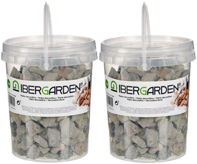 IBERGARDEN 2x pakjes decoratie steentjes/kiezels grijs klein 1,5 kg