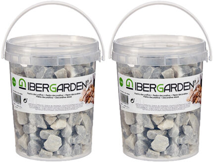 IBERGARDEN 2x pakjes decoratie steentjes/kiezels lichtgrijs klein 1,5 kg - Hobbydecoratieobject