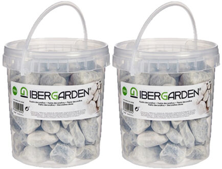 IBERGARDEN 2x pakjes decoratie stenen/kiezels lichtgrijs 2 kg - Hobbydecoratieobject