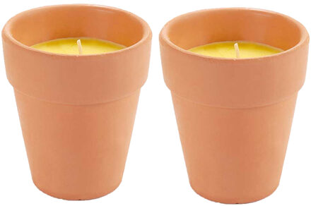 IBERGARDEN Citronella kaars in potje - 2x - aardewerk - 20 branduren - D8 x H8 cm