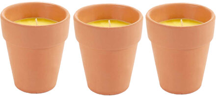 IBERGARDEN Citronella kaars in potje - 3x - aardewerk - 20 branduren - D8 x H8 cm