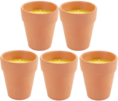 IBERGARDEN Citronella kaars in potje - 5x - aardewerk - 20 branduren - D8 x H8 cm