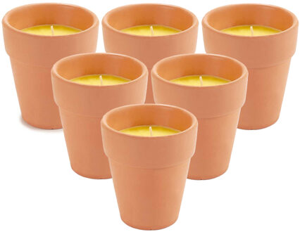 IBERGARDEN Citronella kaars in potje - 6x - aardewerk - 20 branduren - D8 x H8 cm