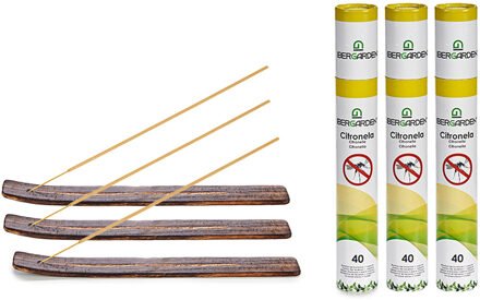 IBERGARDEN Citronella wierook sticks - met houder/plankje - anti muggen - 120x sticks - 32 cm Multikleur