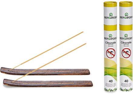 IBERGARDEN Citronella wierrook sticks - met houder/plankje - 80x sticks - 32 cm - geurkaarsen Multikleur