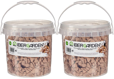 IBERGARDEN Decoratie steentjes/kiezels - 2x pakjes - terracotte - grof - 3 kg - voor bloempot/plantenbak - aqua